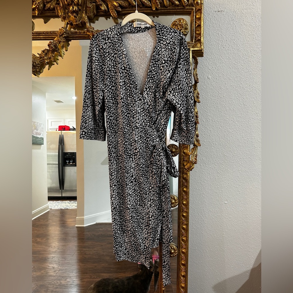 Diane Von Furstenberg Black, White, and Red Signature Wrap Dress